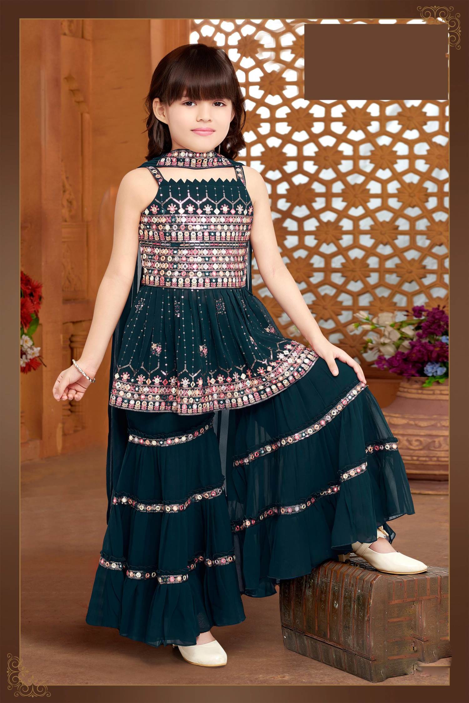 Girls Indian Printed Chiffon Suit Dress Kids Pakistani Salwar Kameez  Shalwar | eBay
